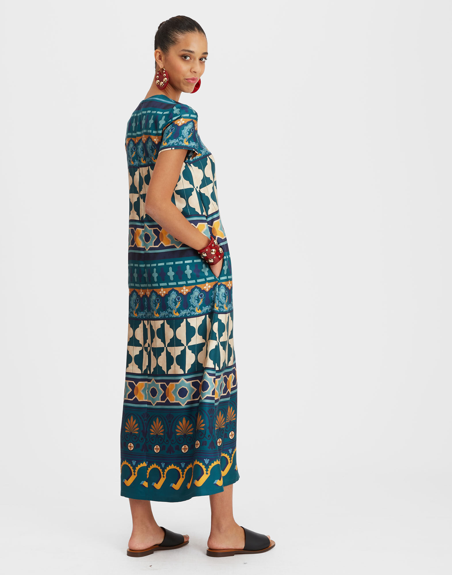 La DoubleJ Swing Dress Casareale Plac&egrave;e Emerald DRE0001SIL001REA01GR04