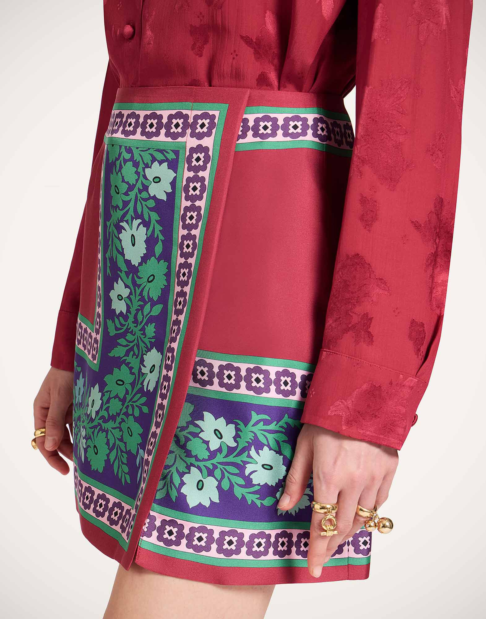 La DoubleJ Mini Foulard Skirt Regalia Plac&eacute;e Red SKI0092SIL006REG02RE01