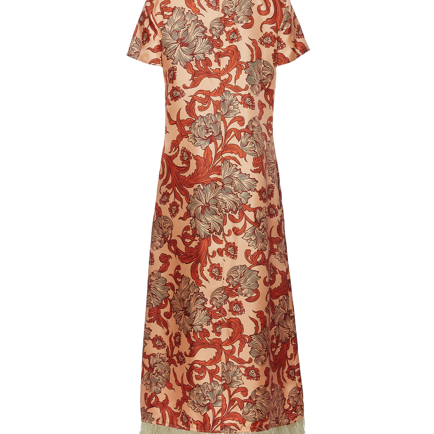 La Doublej Swing Feather-trimmed Printed Silk-twill Maxi Dress In Reef Pale Pink