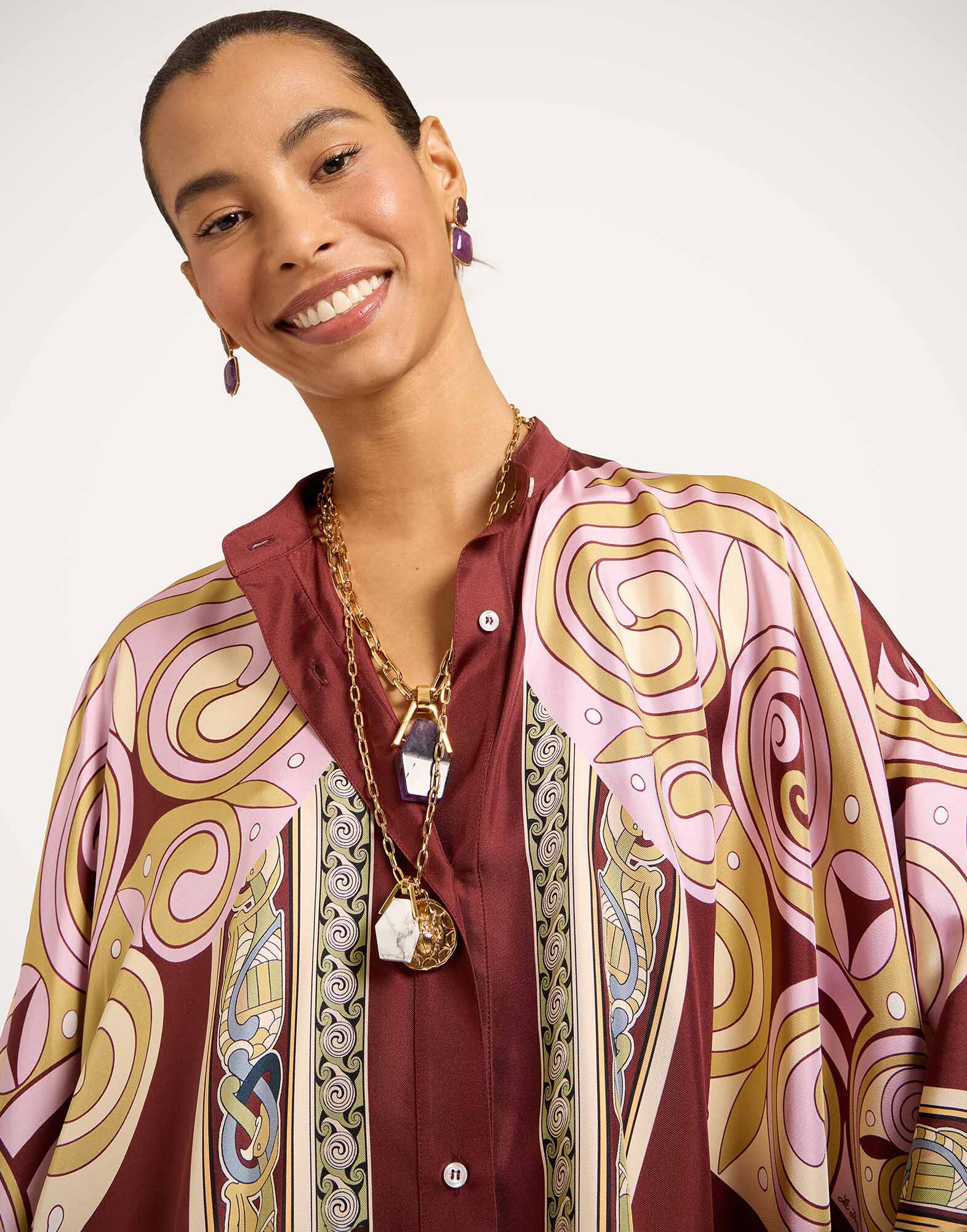 La DoubleJ Foulard Shirt Kells Swirl Plac&eacute;e Burgundy SHI0059SIL006KLS01RE07