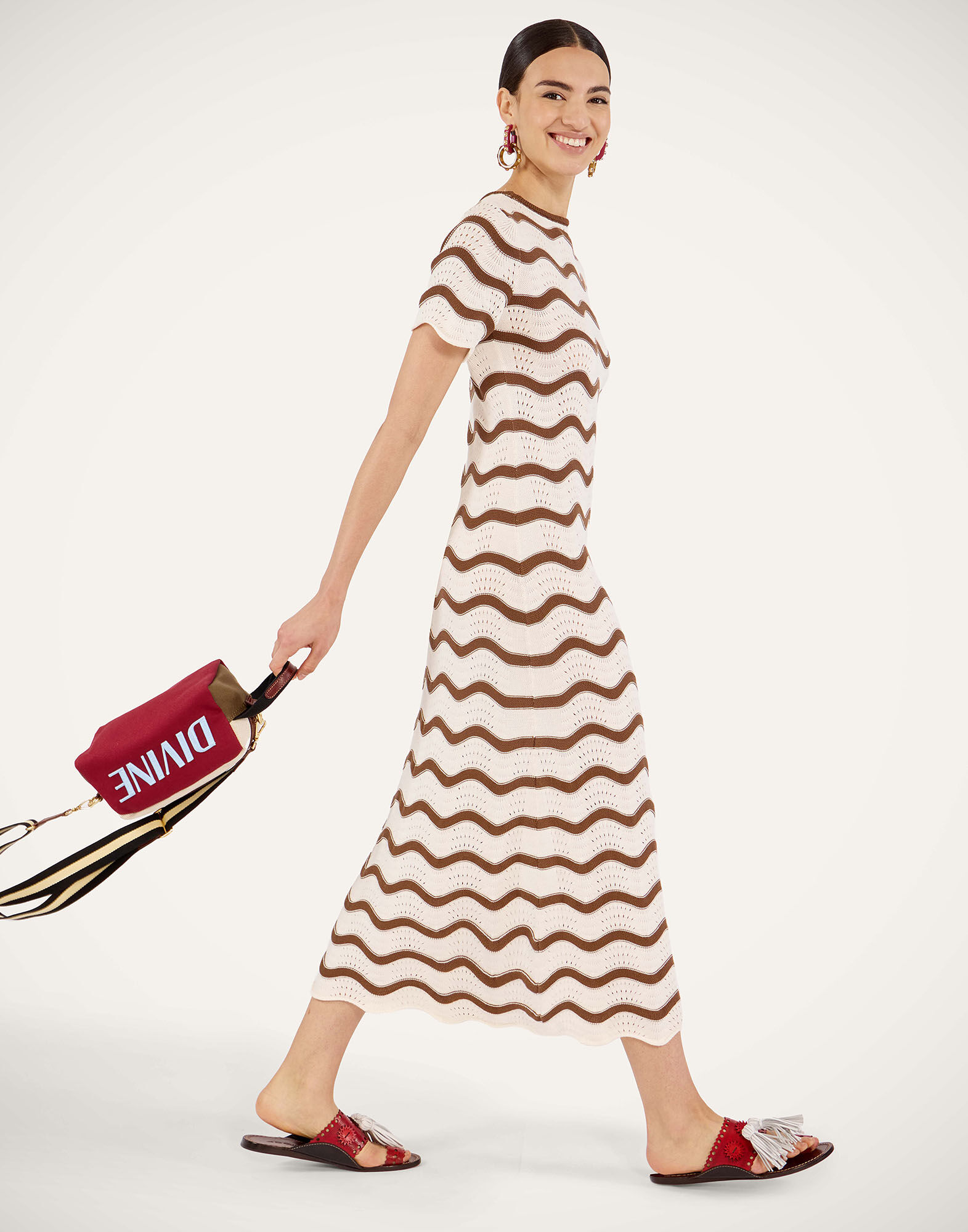 La DoubleJ Wavy Swing Dress Bicolor White & Chocolate DRE1045KNI203VA494WH01