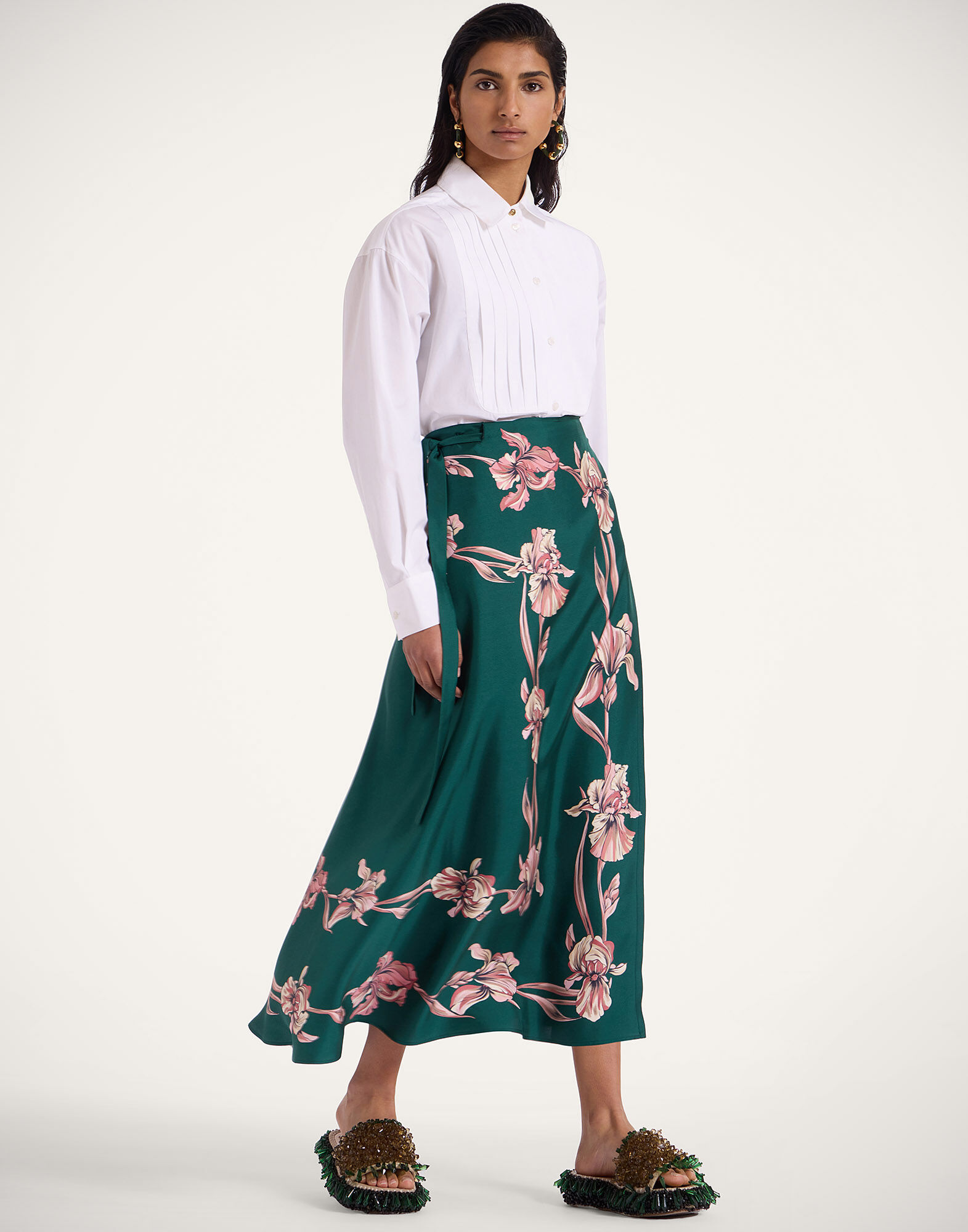 スカート La Double J Maxi Skirt In Green Silk Big tiered cotton and silk maxi skirt in multicoloured - La
