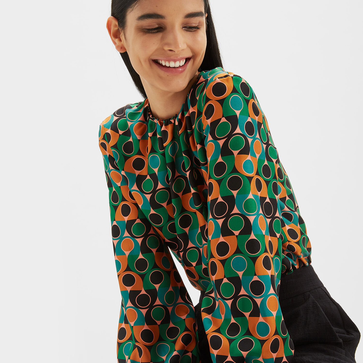 La Doublej Geometric-print Silk Top In Gumball Verde