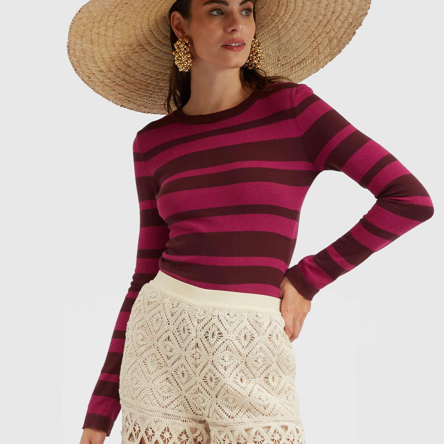 La Doublej Fine-knit Striped Jumper In Solid Fuchsia