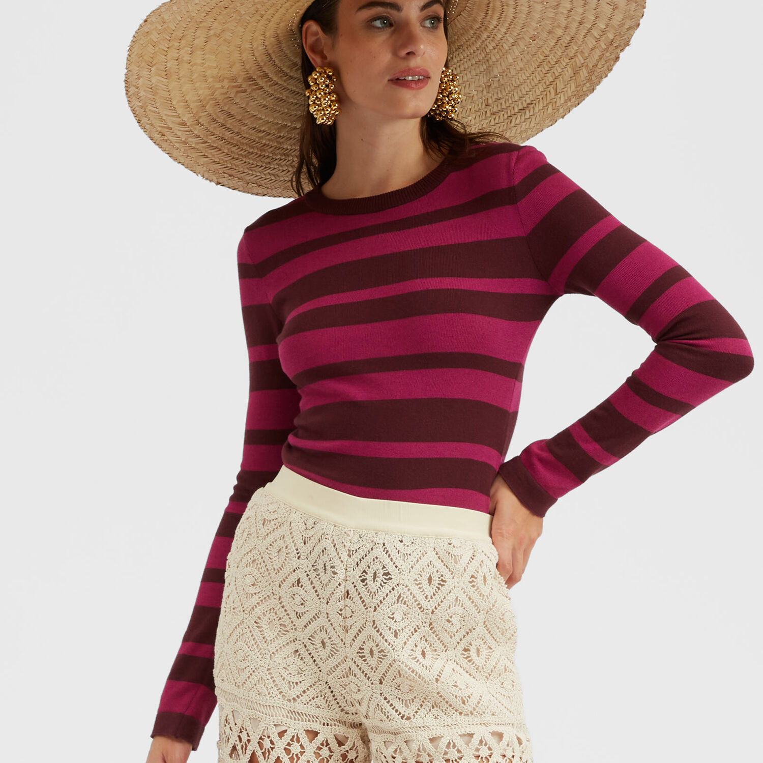 La Doublej Fine-knit Striped Jumper In Solid Fuchsia