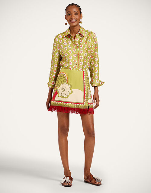 La DoubleJ Mini Foulard Skirt Ambrosia Plac&eacute;e Green SKI0173SIL006AMB03GR02