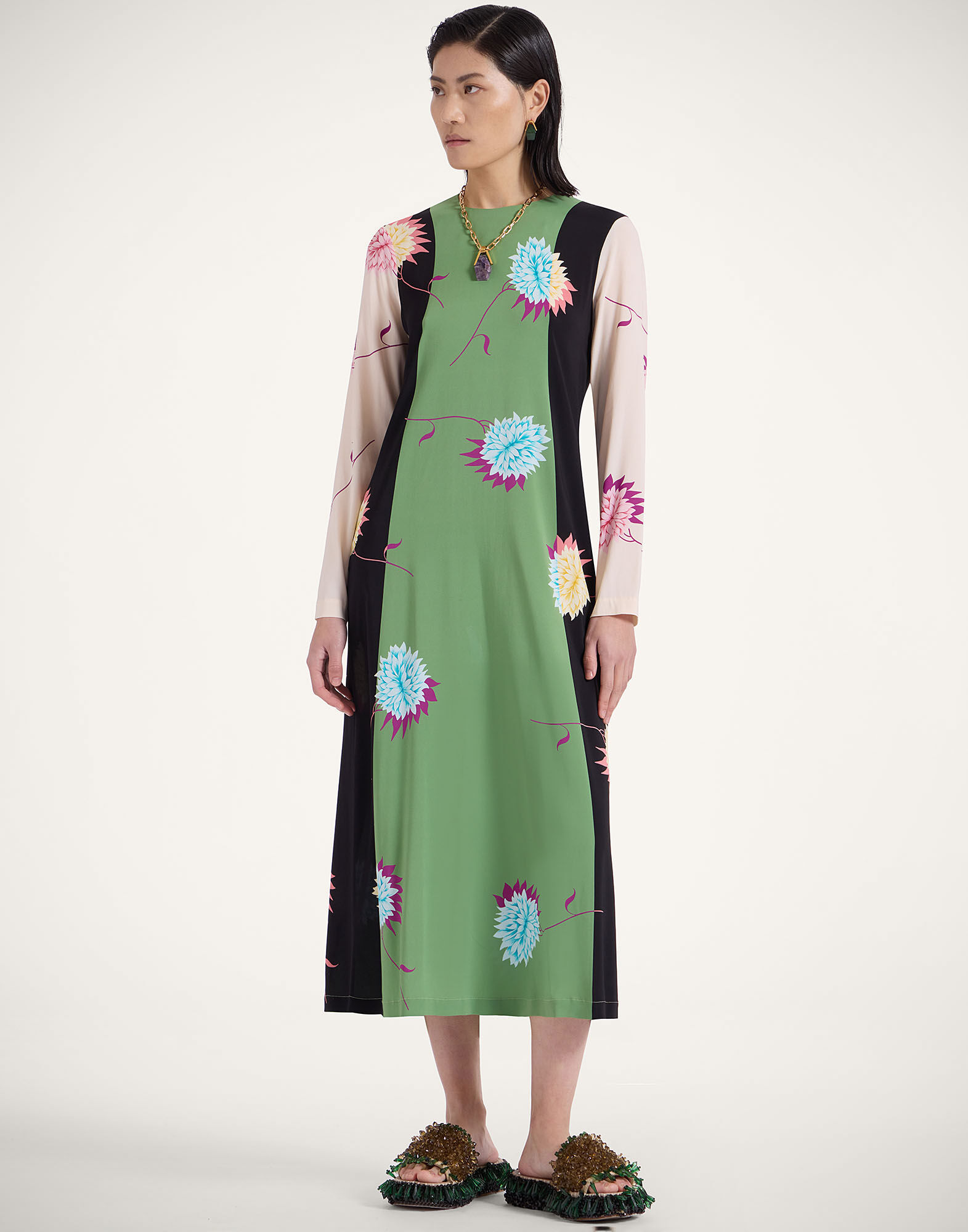 La DoubleJ Long Sleeve Swing Dress Derby Plac&eacute;e Multicolor DRE0231VIS001DER03MU01
