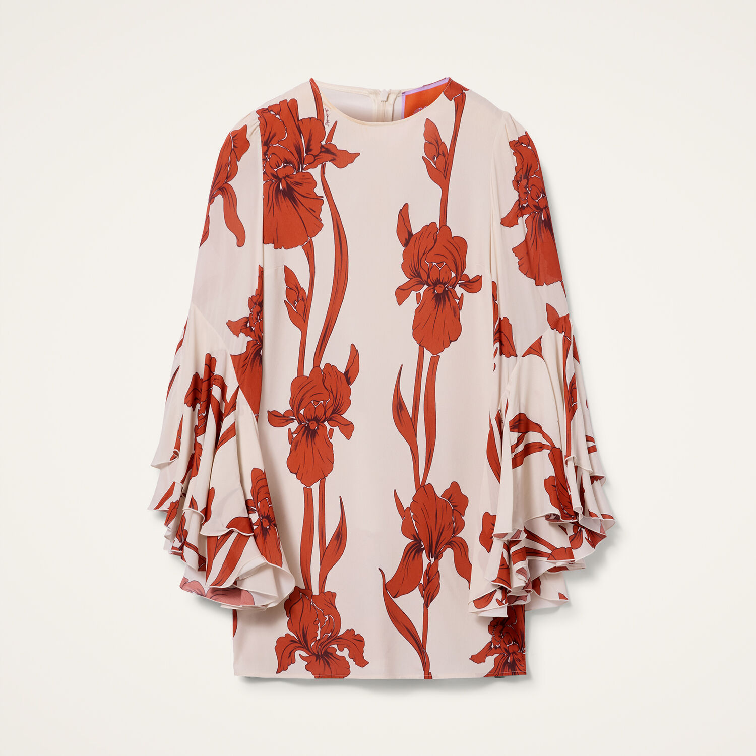 La Doublej Iris Friday Floral Flutter-sleeve Mini Dress In Iris Dark Orange