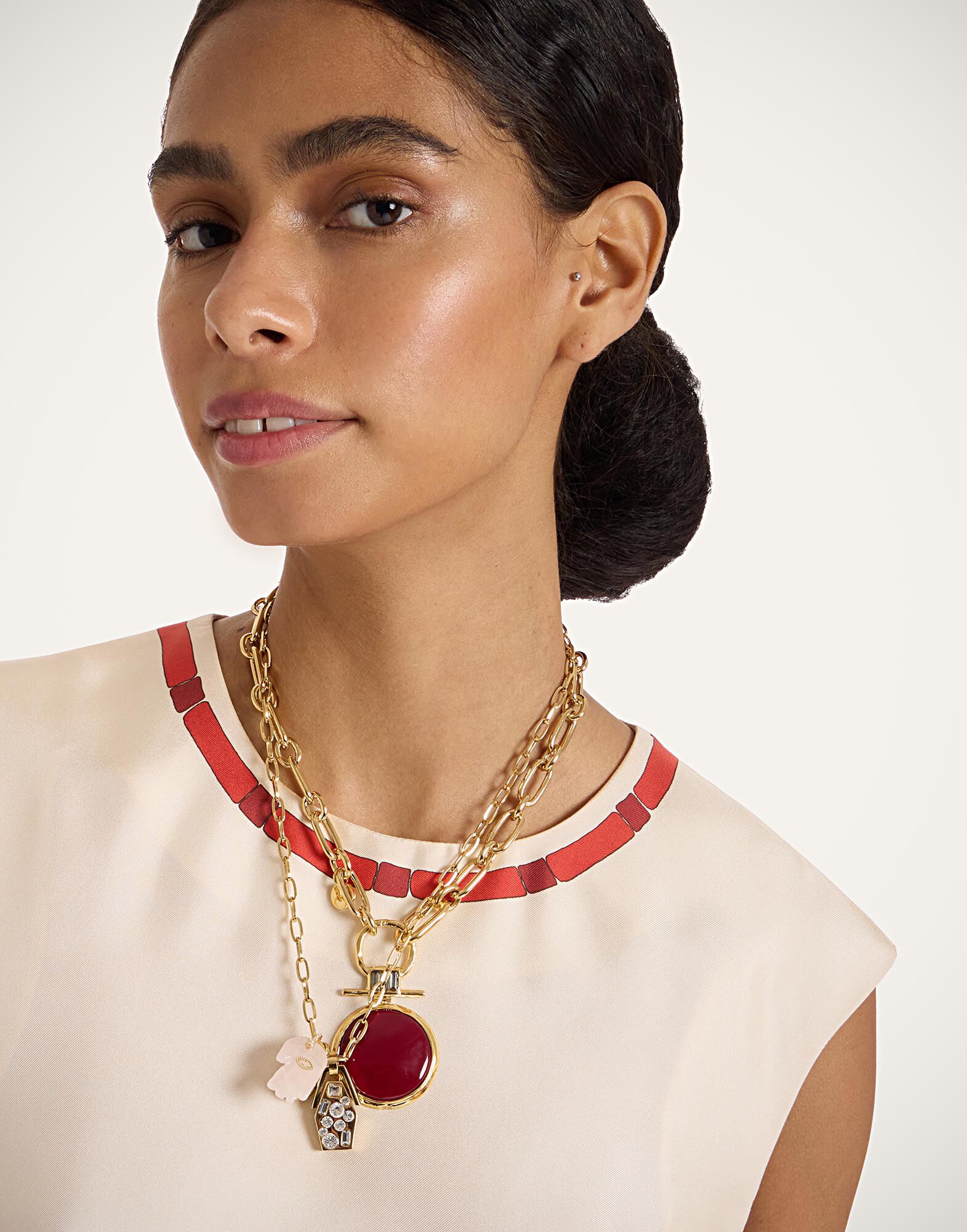 La DoubleJ Shen Loop Necklace 24k Gold Plate & Red Enamel NEC0024BRA003SOLIDRE02