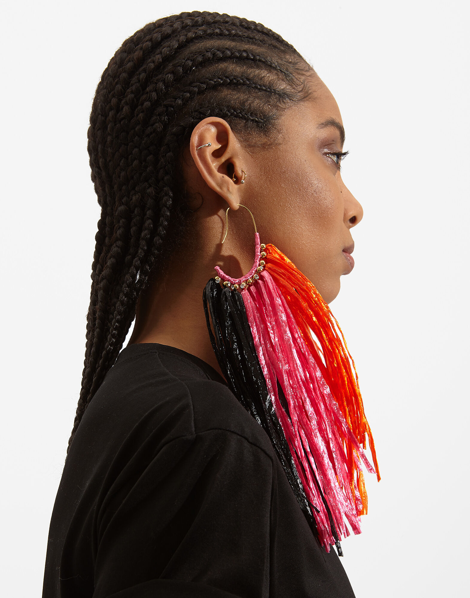 La DoubleJ Fringe Earrings Multicolor Rosa/Arancio/Nero EAR0029RAF001MUL0036