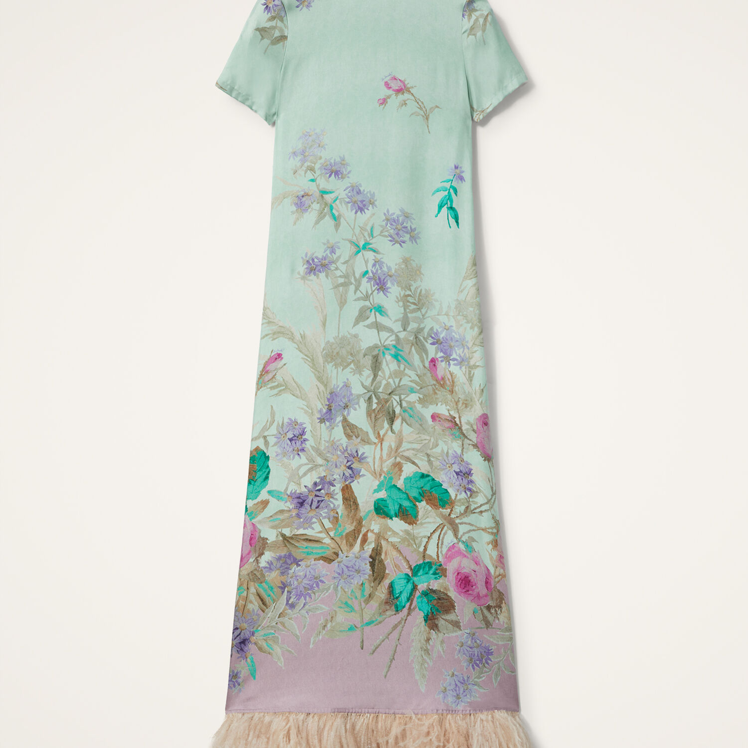La Doublej Swing Green Midi Dress With Feathered Hem And All-over Floral Print In Silk Woman In Heath Placée Mint