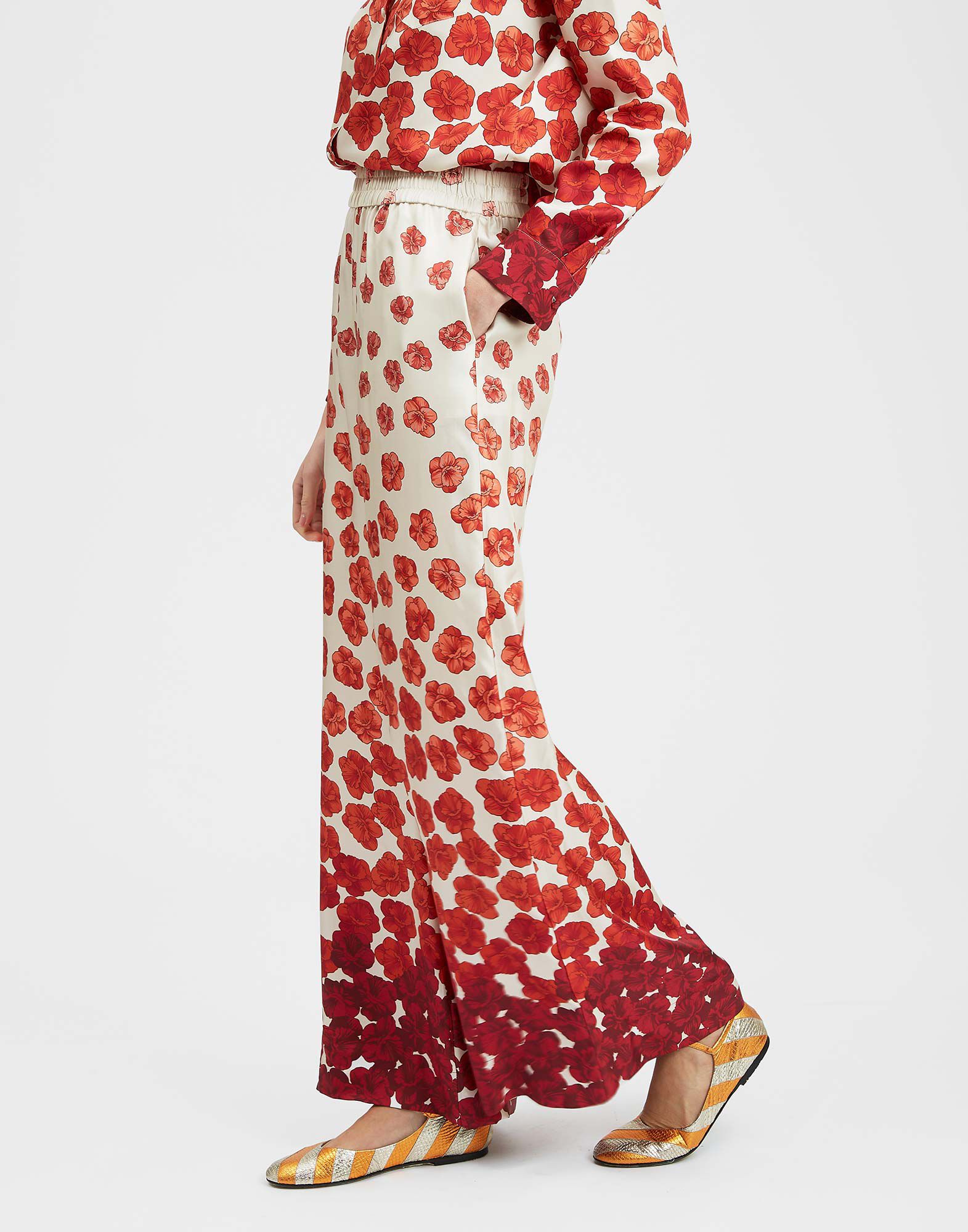 La DoubleJ Palazzo Pants Haze Plac&egrave;e Red TRO0003SIL001HAZ01RE01