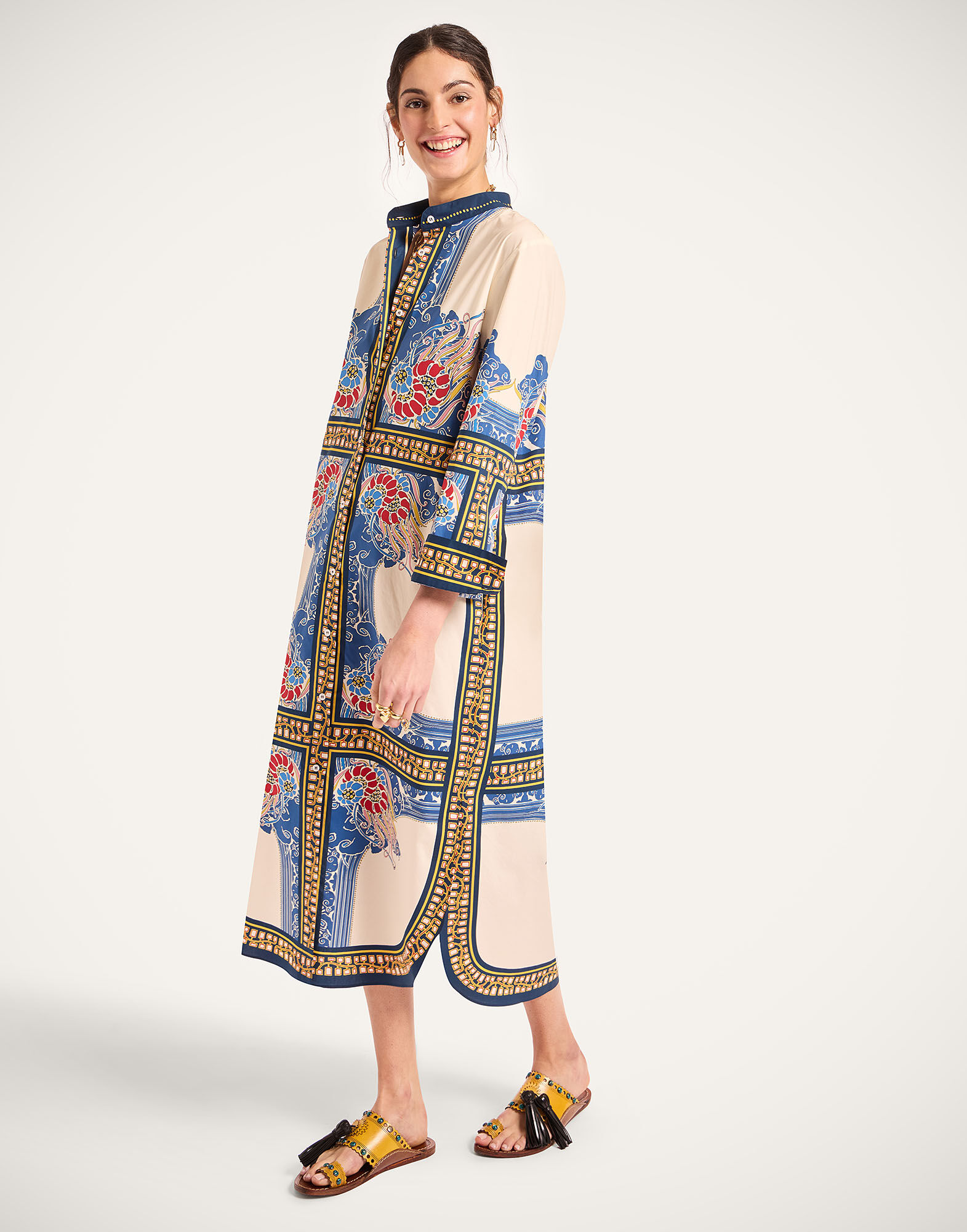 La DoubleJ Sundowner Tunic Lemuria Plac&eacute;e Blue DRE0924COT015LEM02BU03