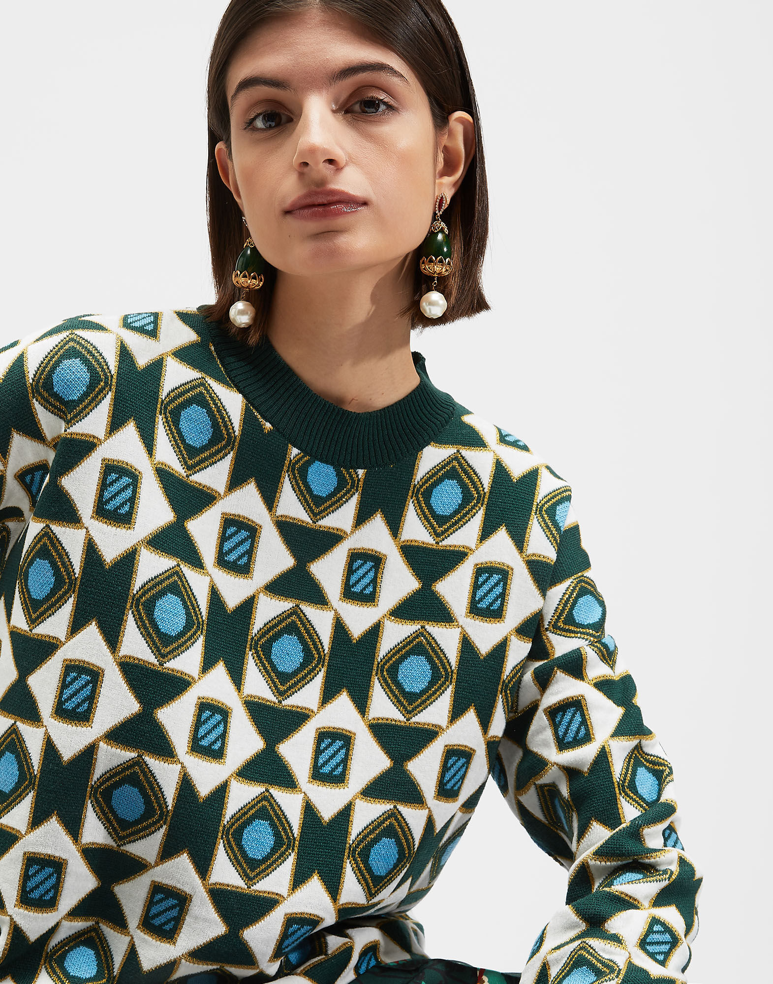 La DoubleJ Crew Boy Sweater Verde Mix PUL0061KNI036VAR0060