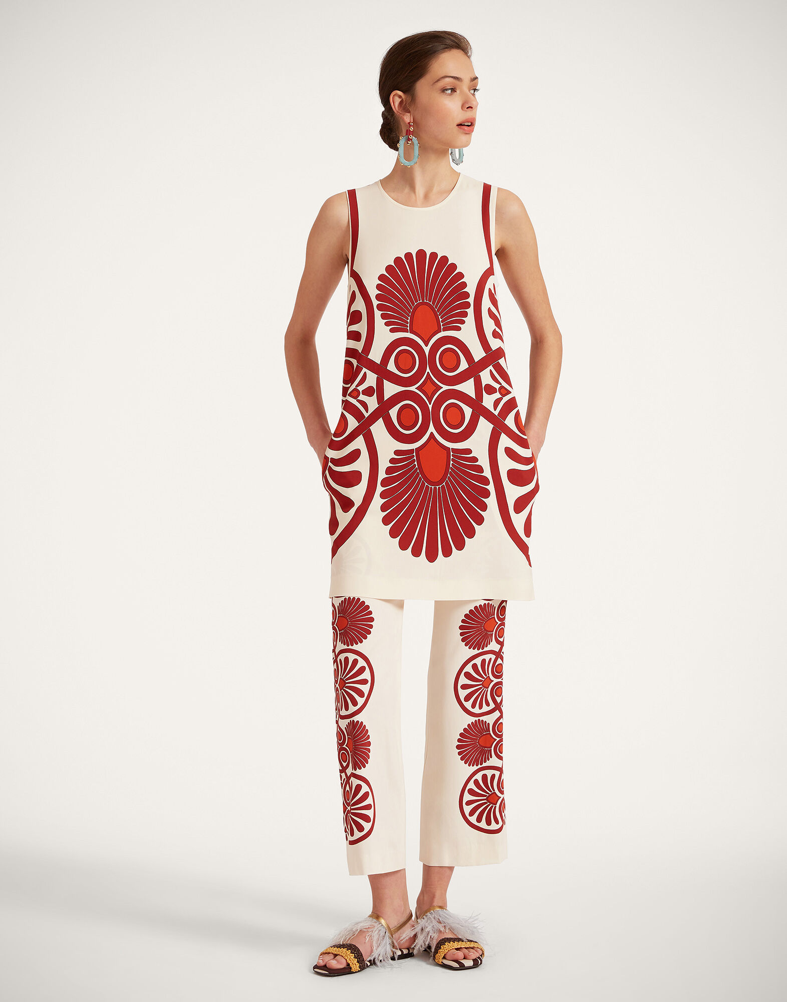 La DoubleJ Stretch Pants Medallion Plac&eacute;e Cream TRO0054VIS011MED01WH03