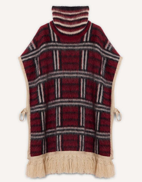 La DoubleJ Check Poncho Kells Check Burgundy, Black, and Ecru SCA0112KNI220VA518RE07