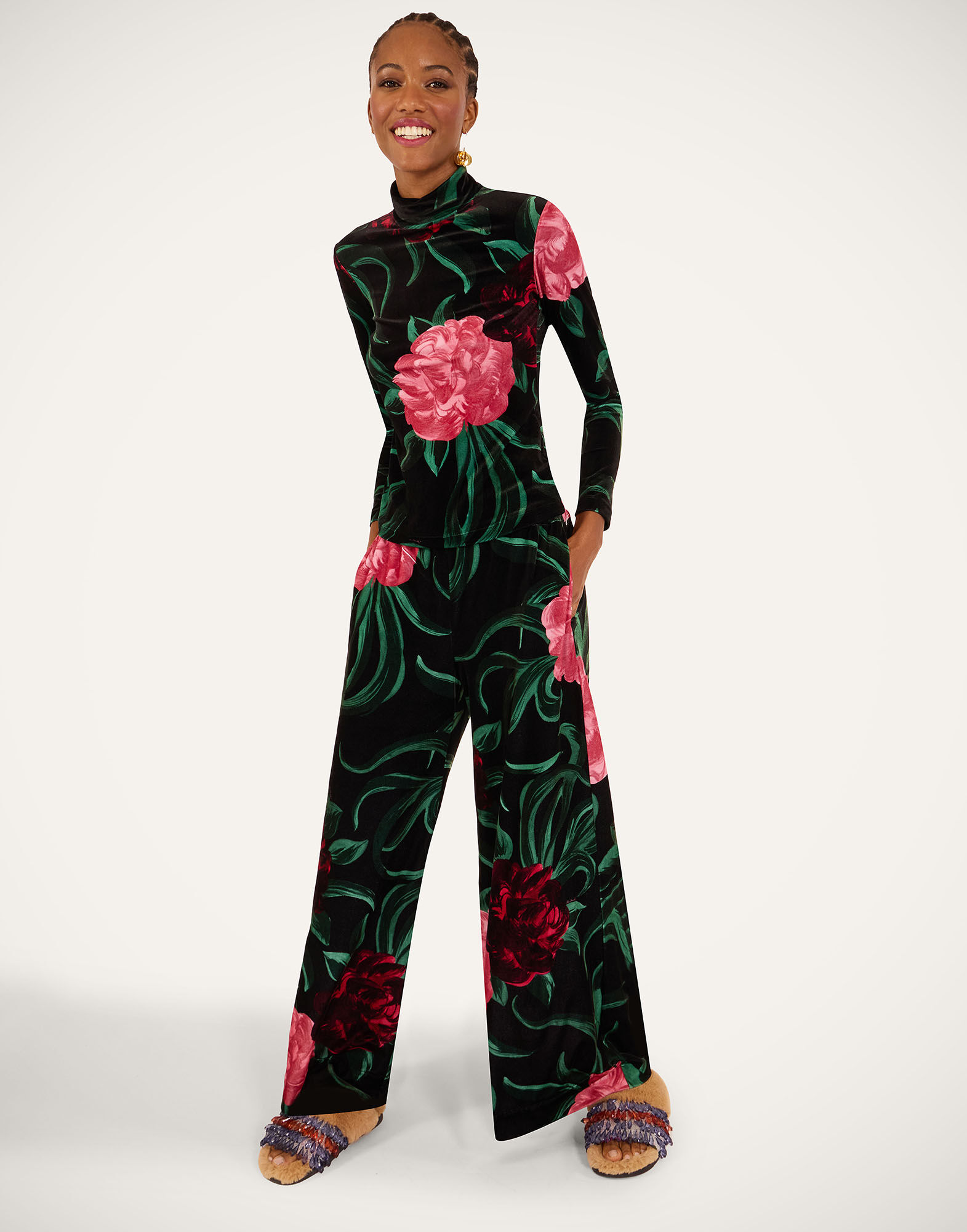 La DoubleJ Palazzo Pants Peony Black TRO0003VEL006PEO05BL01