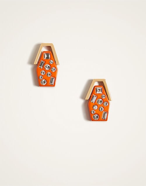 La DoubleJ Crystalled Portal Earrings La DoubleJ Crystalled Portal Earrings 24k Gold Plate & Orange Resin  with Crystals EAR0058POL015SOLIDOR02