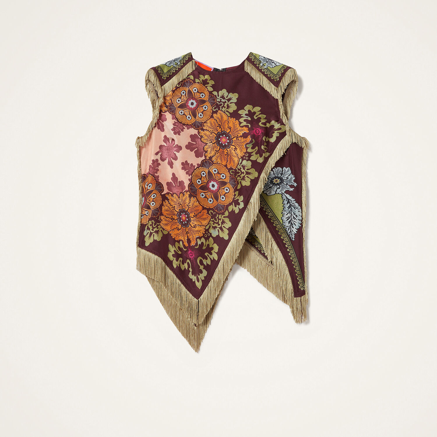 La Doublej Floral-print Fringed Scarf Top