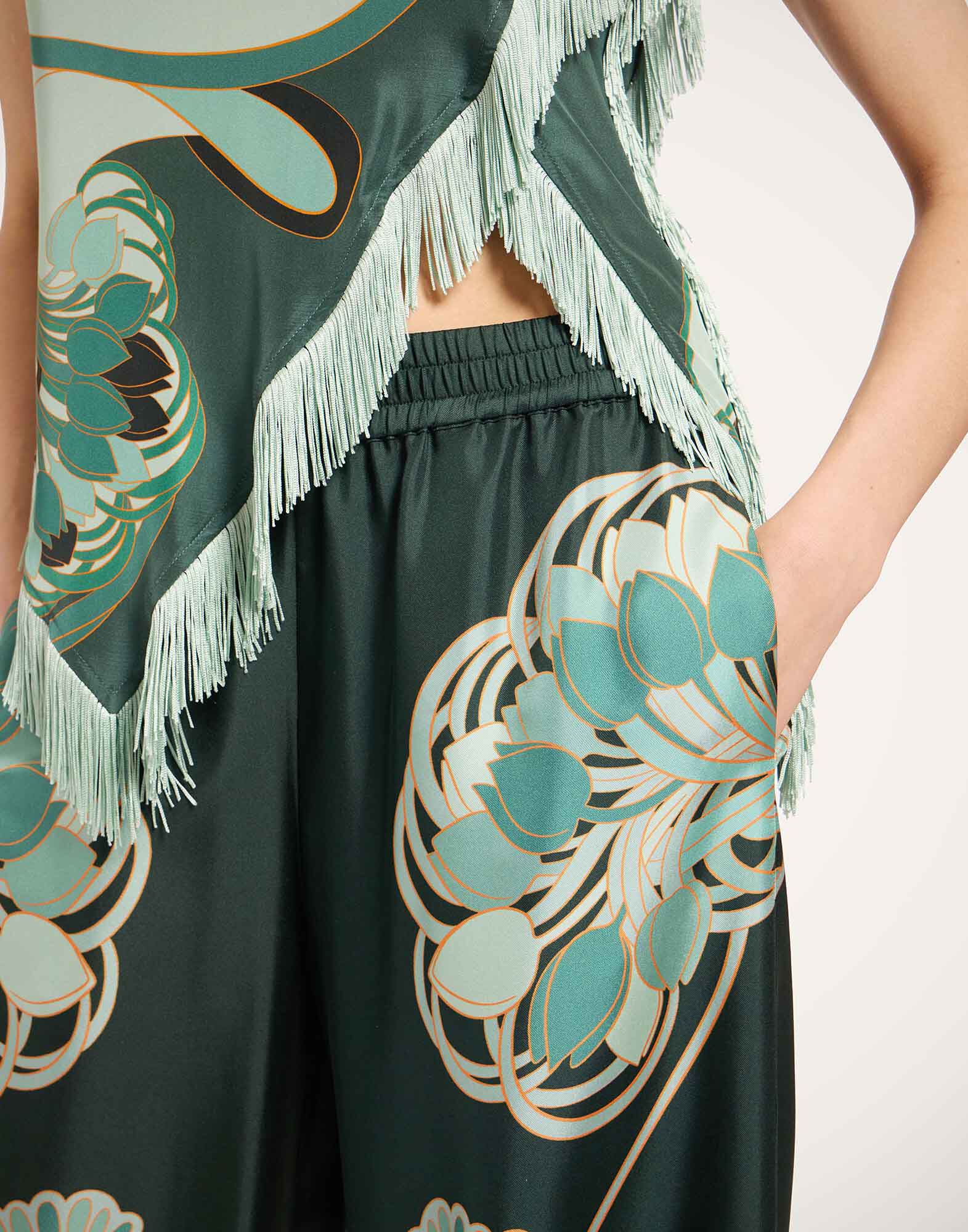 La DoubleJ Palazzo Pants Blooming Tulip Plac&eacute;e Dark Green TRO0026SIL001BTU01GR03