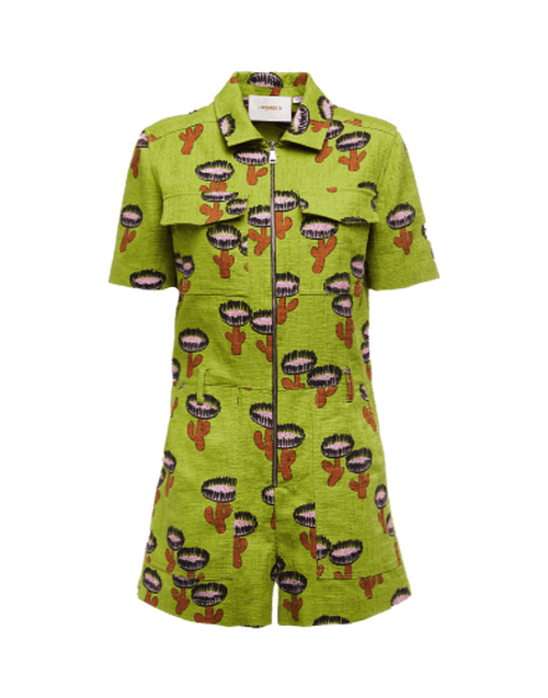 LaDoubleJ Mini Farrah Fawcett Jumpsuit Chirpy Cactus Verde DRE0165COT005CHI0002