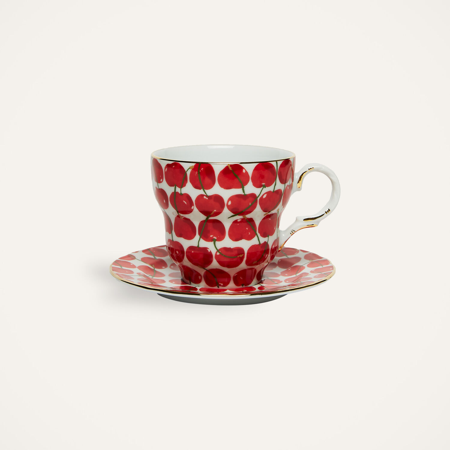 La Doublej Big Mama Cup And Saucer In Cherries Avorio