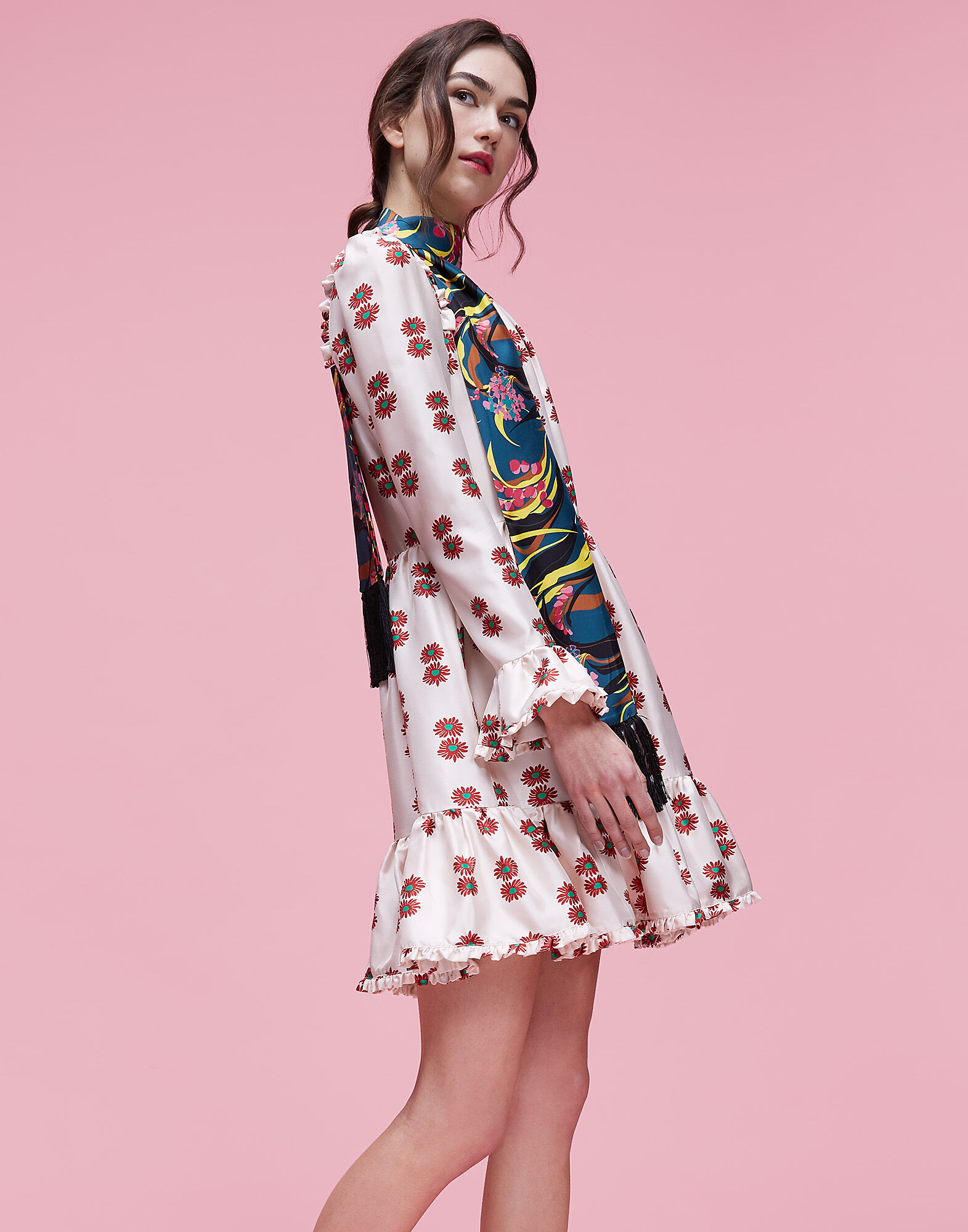 LaDoubleJ Flapper Tight Double Scarf Windy Flowers Blu/Ping Pong Multicolor SCA0012SIL001VAR0015