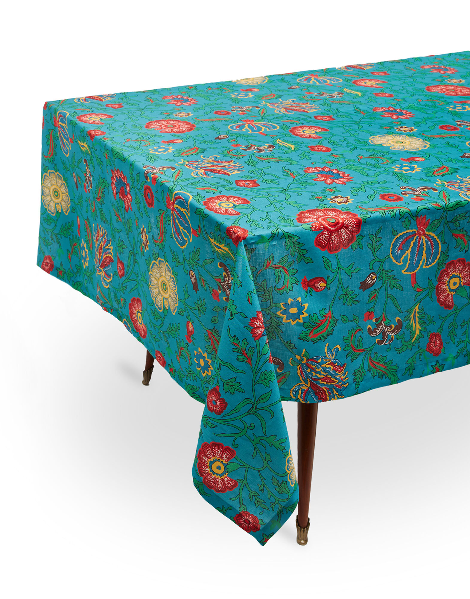 La DoubleJ Large Tablecloth (180x350) Dragon Flower Turchese TBC0003LIN001DRA0005