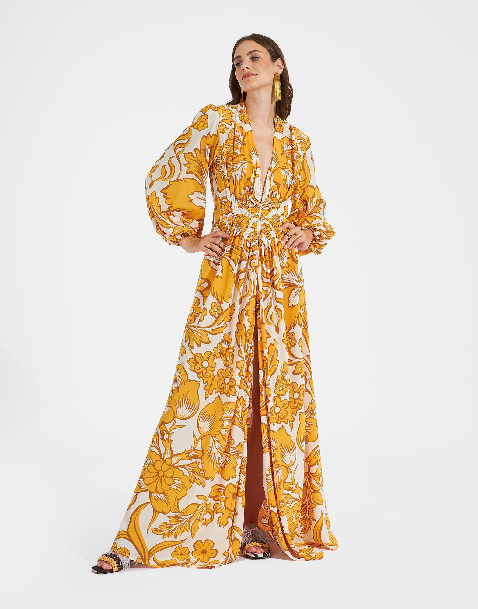 La DoubleJ Long Camerino Dress Va-Va Gold DRE0585CRE001VAV01YE05