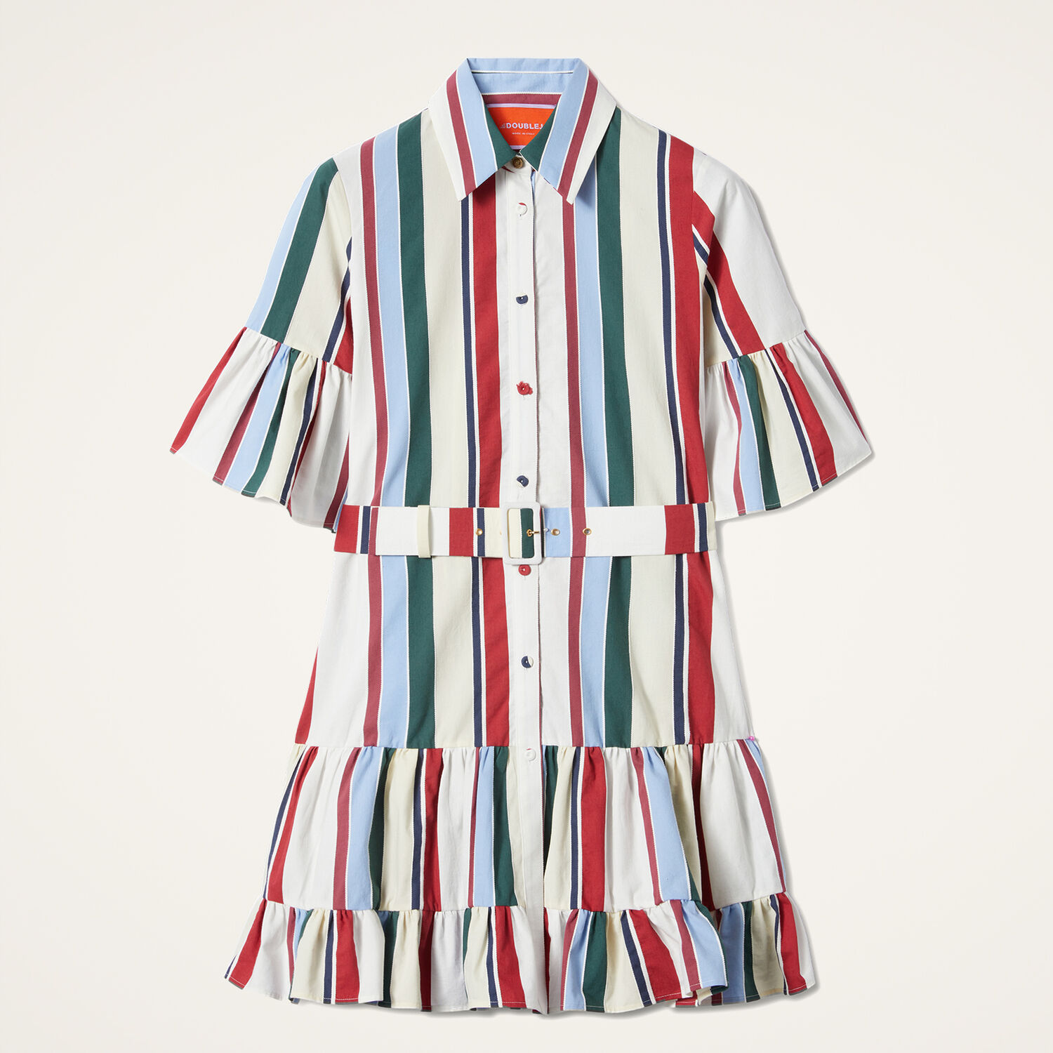 La Doublej Choux Ruffled Striped Cotton-blend Mini Dress In Stripes Multicolor