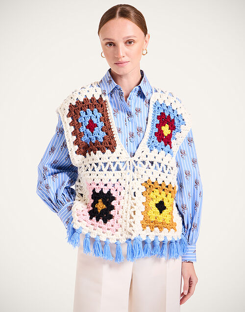 La DoubleJ Sole Star Crochet Top Flower Tile Ivory PUL0306KNI145FLW01WH04