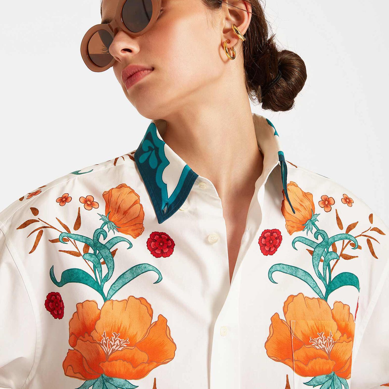 La Doublej + Orlebar Brown Better Than Your Boyfriend's Floral-print Cotton Shirt In Morpheus Placée Orange