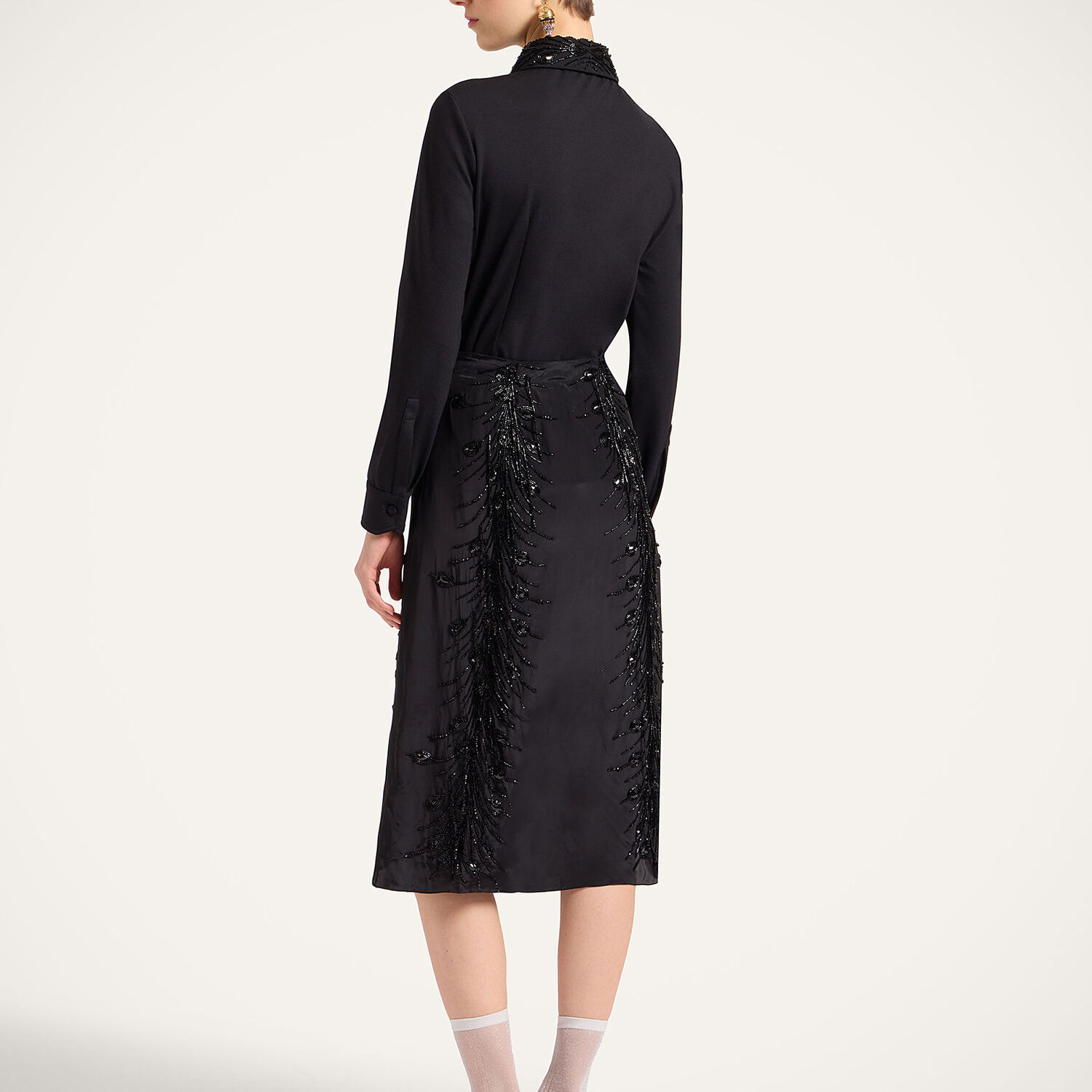  La Doublej Skirts Women - Scarf Skirt Solid Black L 50% Viscose 35% Acrylic 10% Glass Beads 5% Polyester 