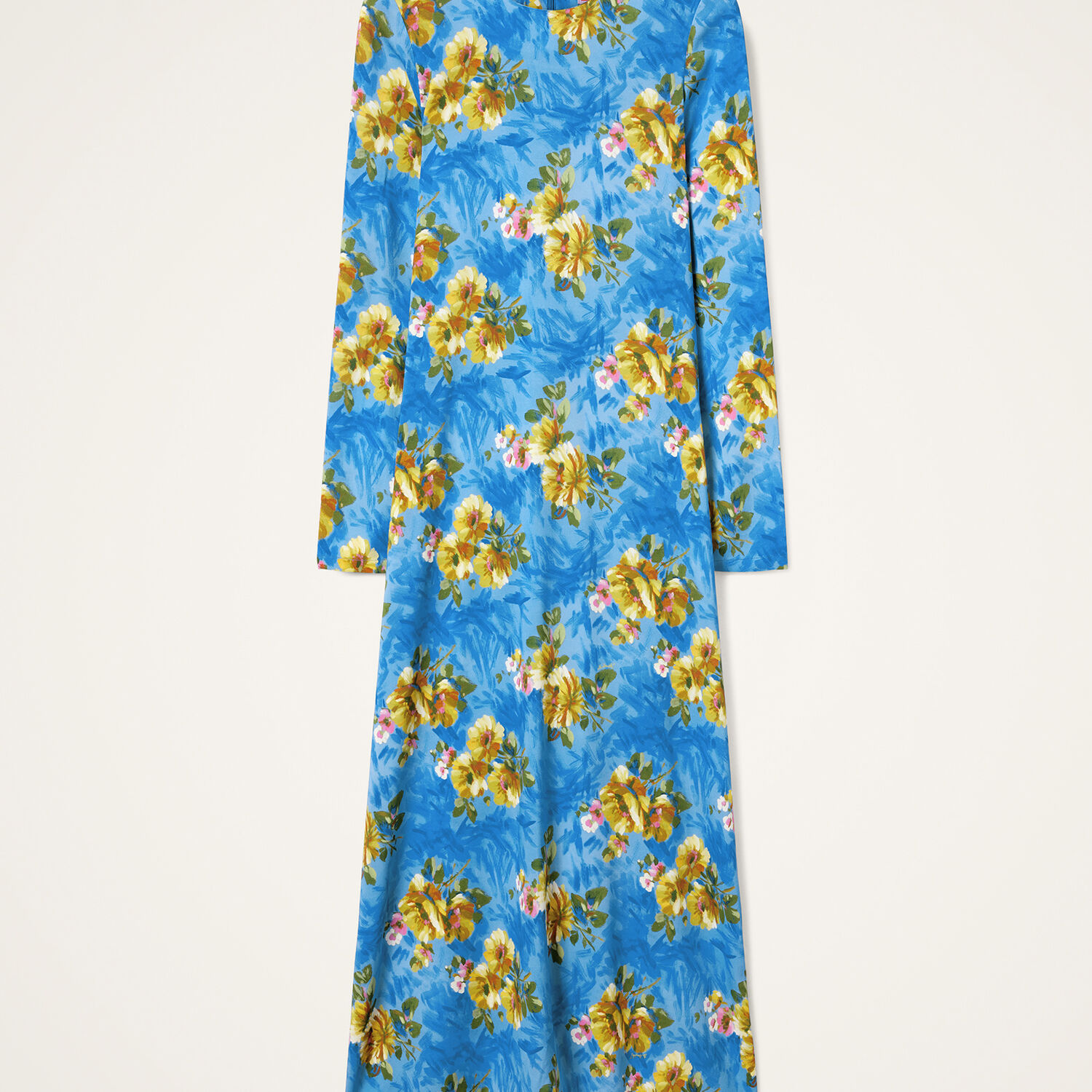 La Doublej Long-sleeve Floral-print Maxi Dress In Blue