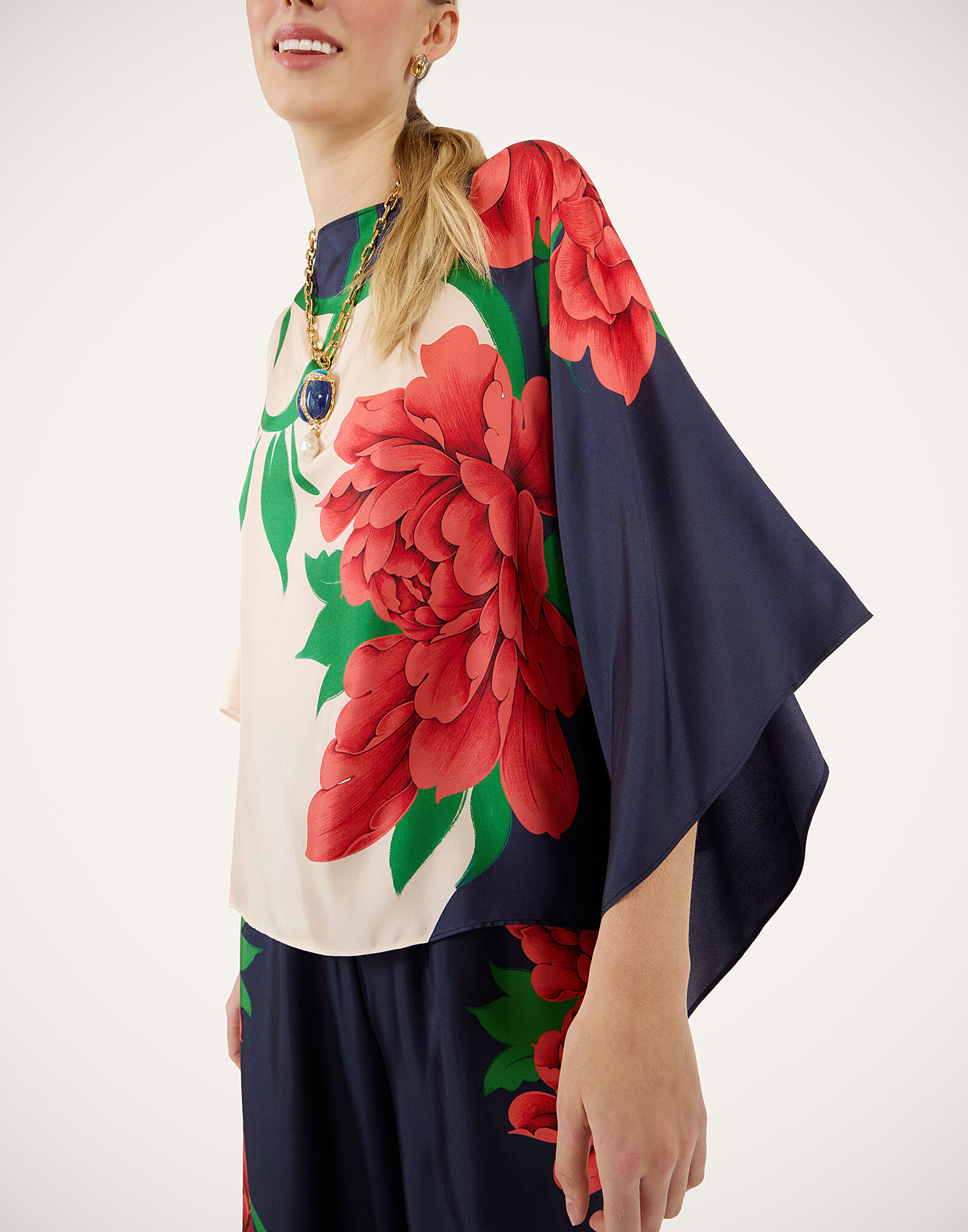 La DoubleJ Foulard Top Queen Peony Plac&eacute;e Blue TOP0195SIL029QPE02BU03