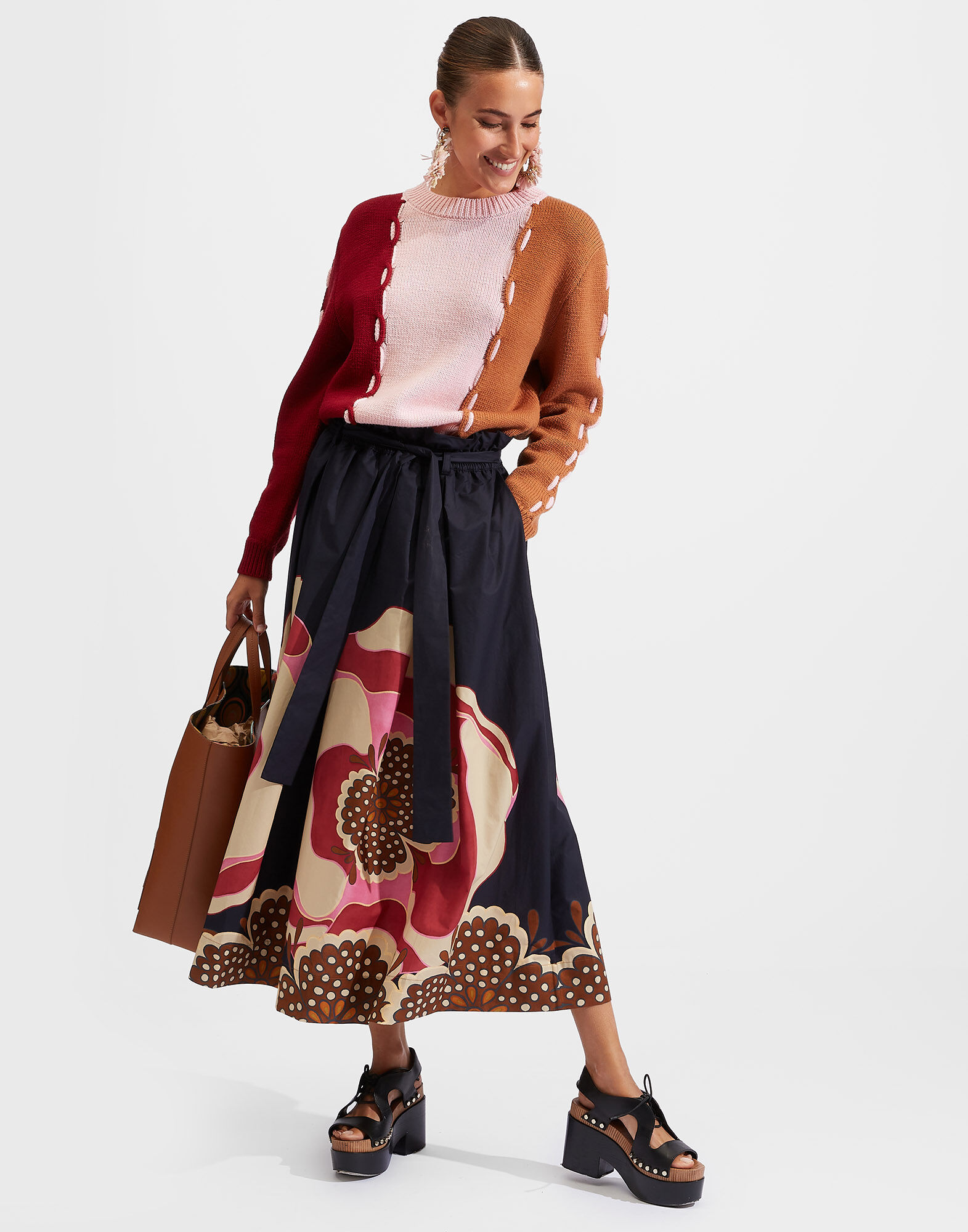 La DoubleJ Braided Crew Pink/Camel TOP0079KNI054VAR0105