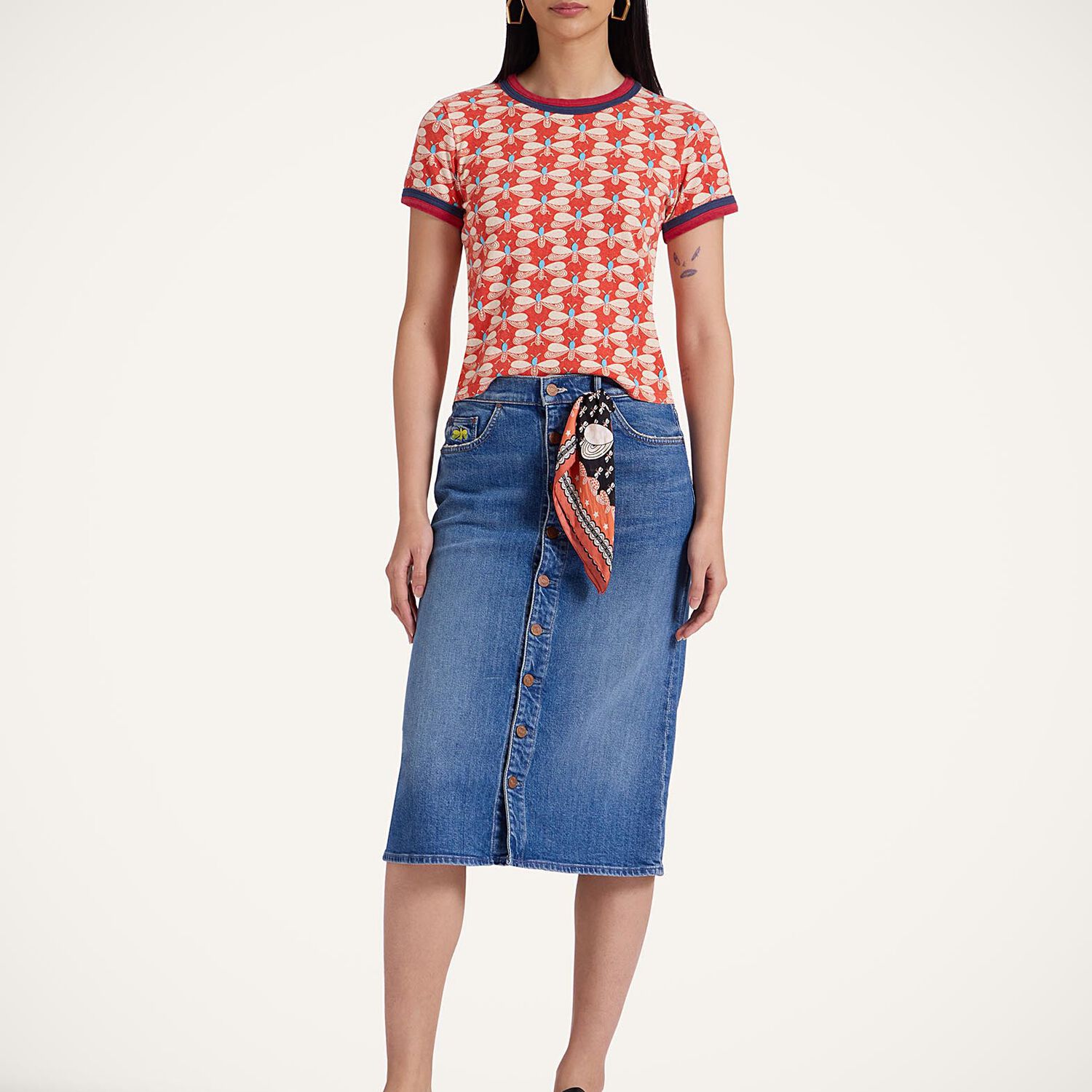 La Doublej Itty Bitty Double Binding Ringer T-shirt In Pull My Petaltail Orange
