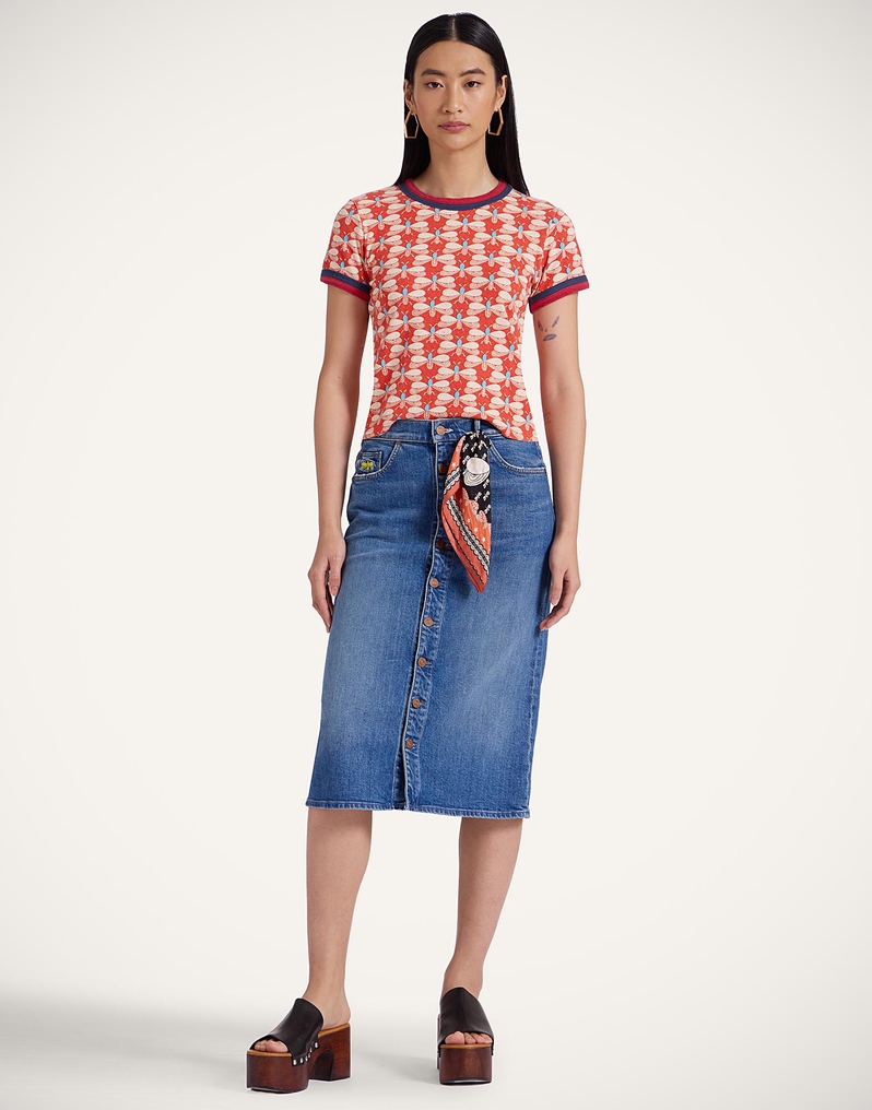 La DoubleJ Itty Bitty Double Binding Ringer T-Shirt La DoubleJ Itty Bitty Double Binding Ringer T-Shirt Pull My Petaltail Orange TSH0061JER059PET03OR02