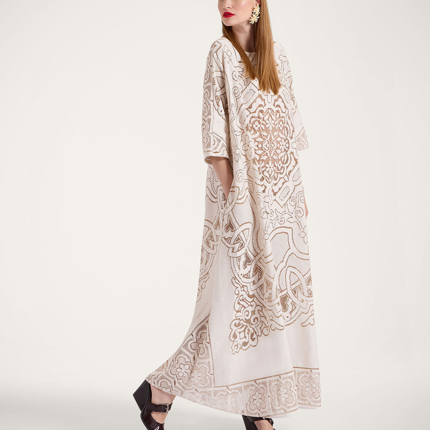 La Doublej Lacey Muumuu Dress In Solid White Smoke