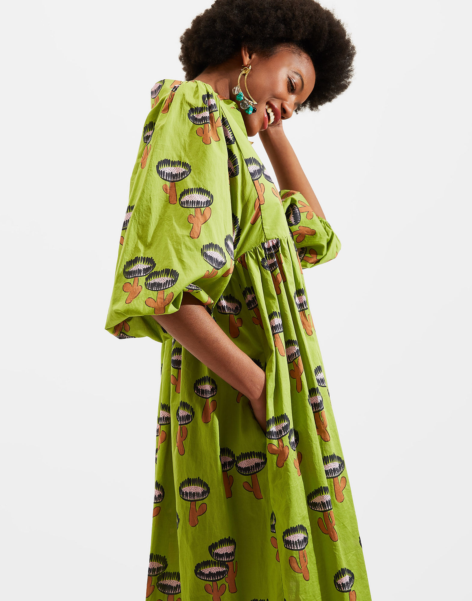 LaDoubleJ Quintana Dress Chirpy Cactus Verde DRE0156COT003CHI0002