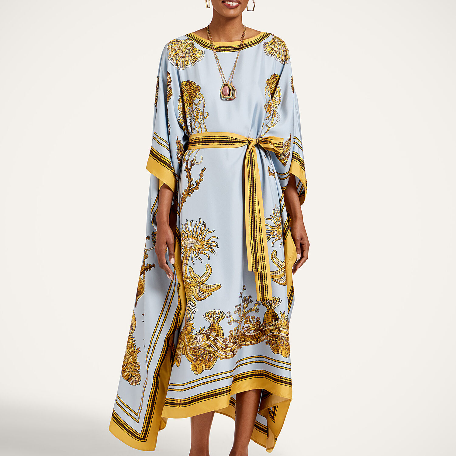  La Doublej Summer 2026 Collection: Vip Early Access Women - Square Kaftan Oceania Placée Light Blue Xs 100% Silk 