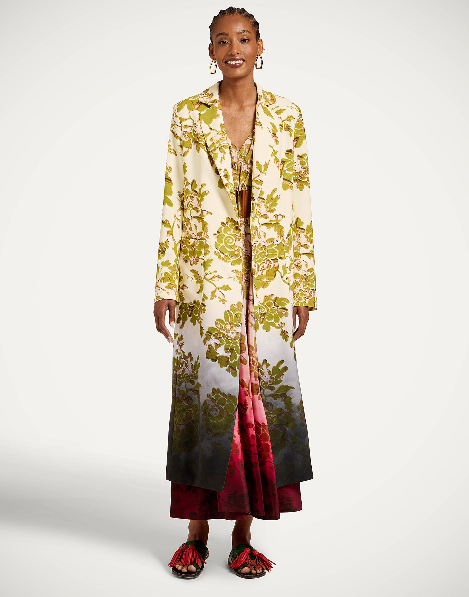 La DoubleJ Duster Coat Oasis Ombr&eacute; Plac&eacute;e Green & Black JAC0203SAB001OAO01GR02