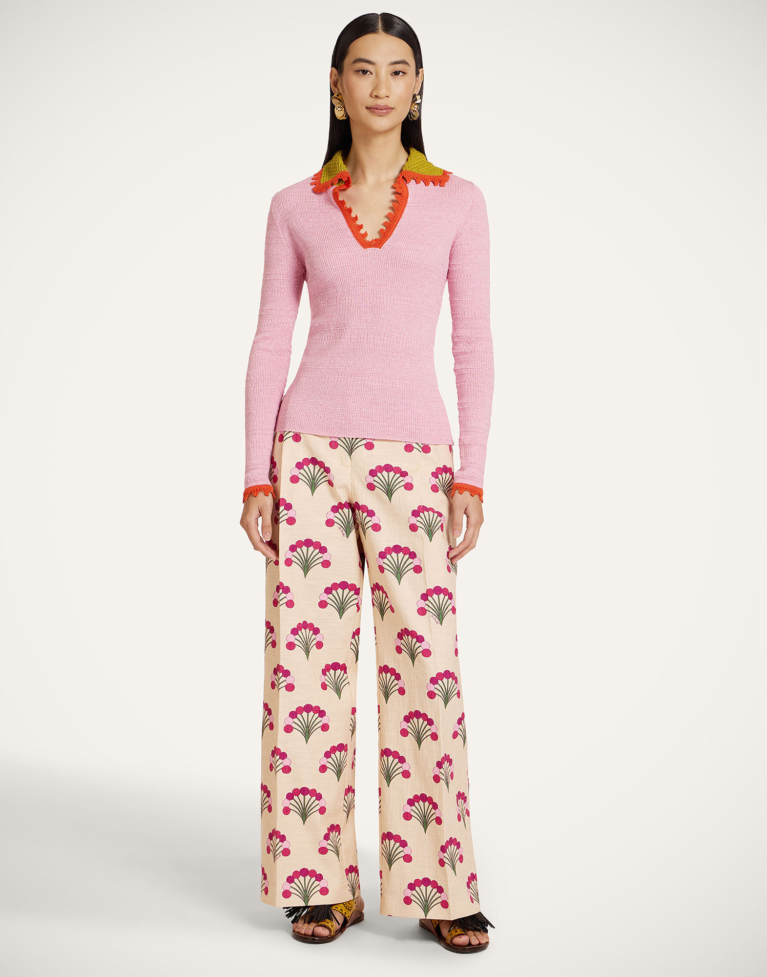 La DoubleJ Picket Polo Jumper Solid Pink PUL0280KNI154SOLIDPI01