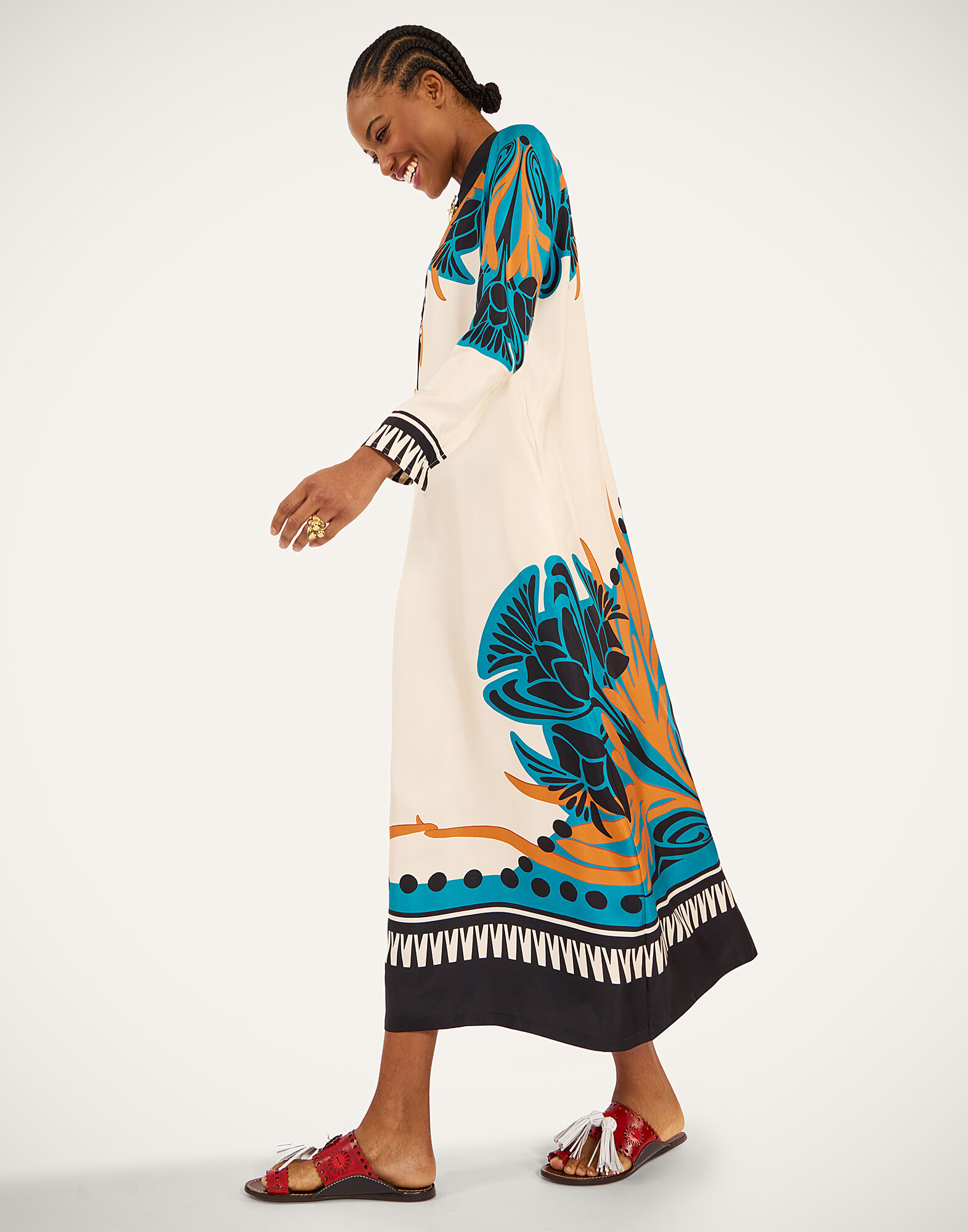 La DoubleJ Chemise Swing Dress Florence Plac&eacute;e Ivory DRE1090SIL006FLO02WH04