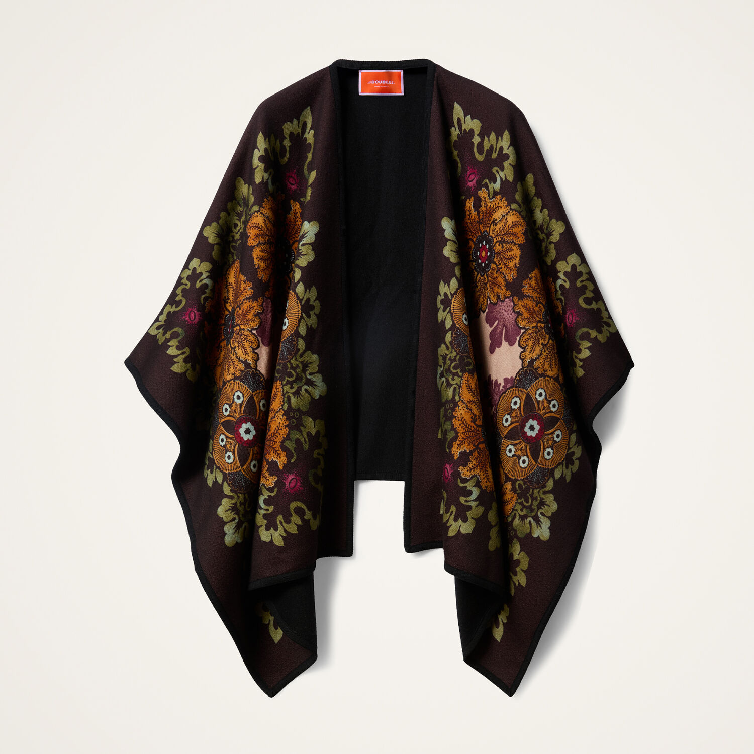 La Doublej Printed Virgin Wool Poncho In Brown