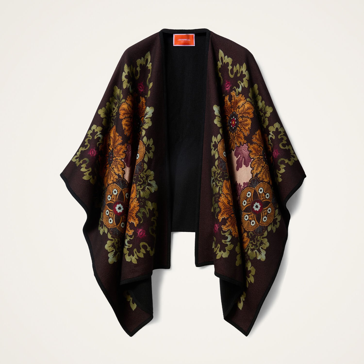 La Doublej Printed Virgin Wool Poncho In Brown