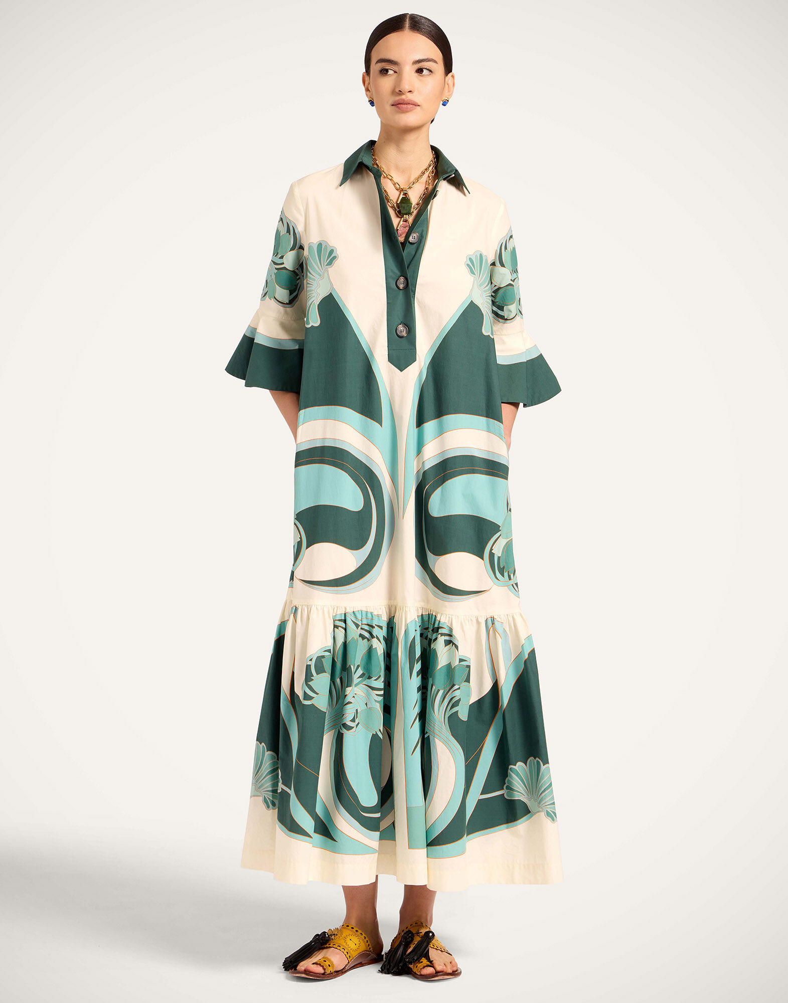 La DoubleJ Artemis Dress Blooming Tulip Plac&eacute;e Dark Green DRE0201COT015BTU01GR03