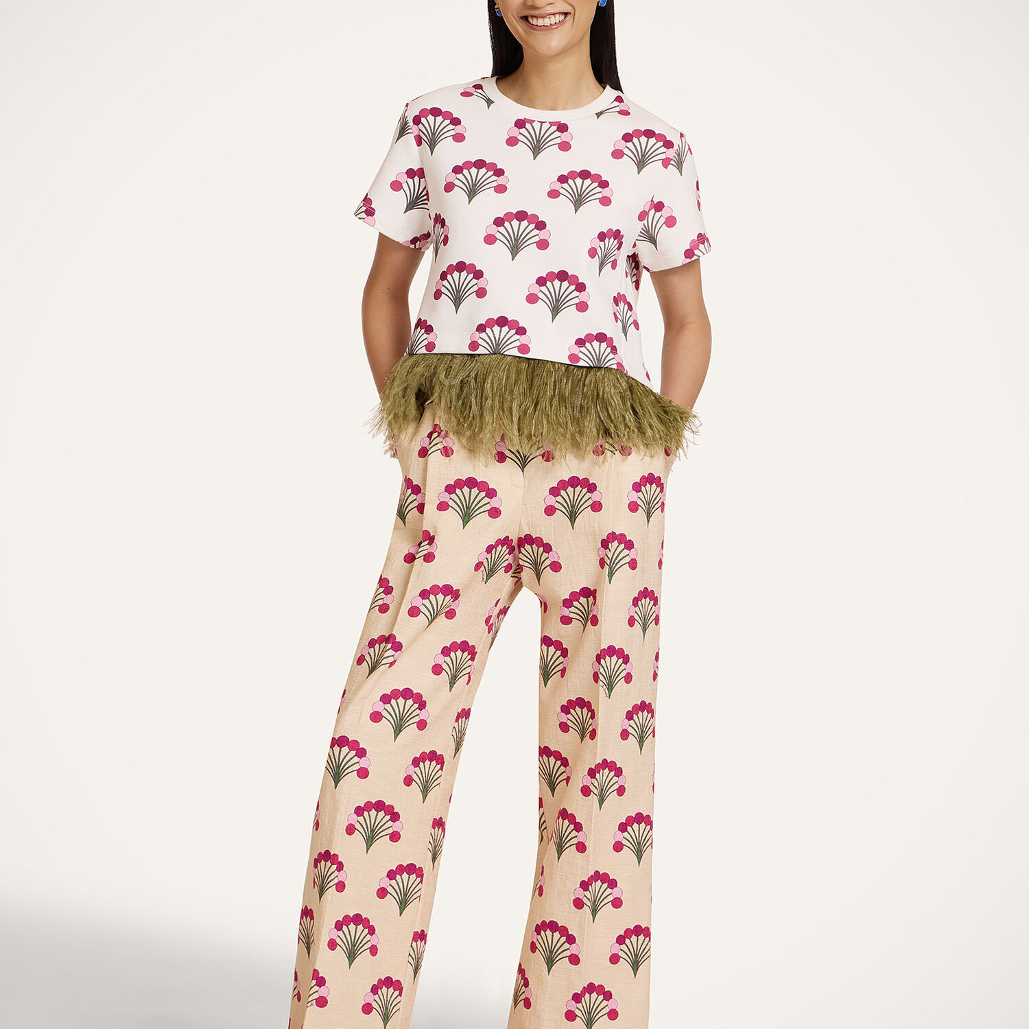  La Doublej T-shirts & Sweatshirts Women - La Scala Tee Florette Ecru L 98% Cotton 2% Ostrich Feathers 