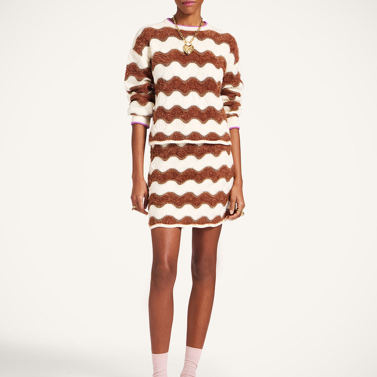  La Doublej Skirts Women - Hang Ten Skirt Color Block White & Brown L 53% Wool 31% Polyamide 11% Viscose 3% Polyester 2% Metal Fiber 