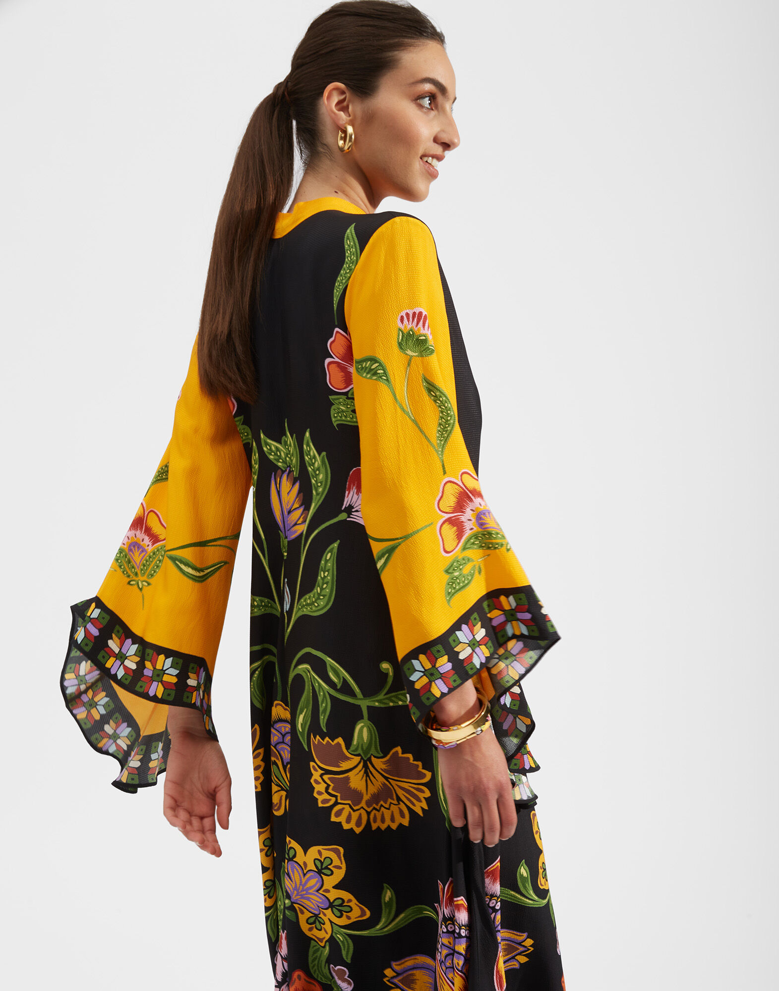 La DoubleJ Magnifico Dress Folk Flowers Nero Plac&eacute;e DRE0232VIS004FFL0004